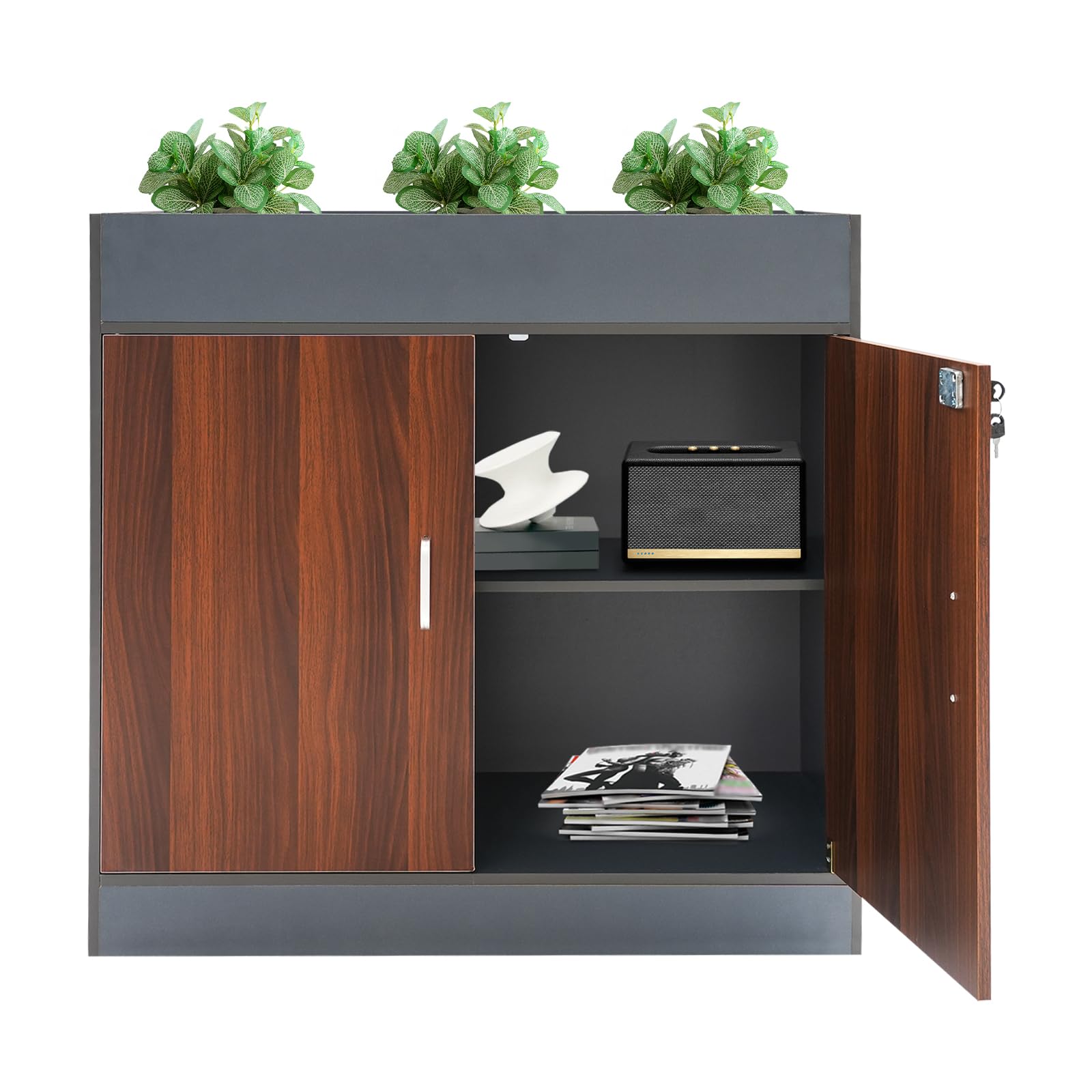 Armadietto portaoggetti, in metallo, nero, per uffici, spazi finanziari, laboratori, 80 x 40 x 80 cm