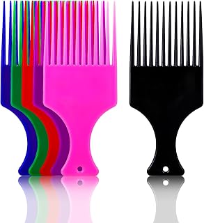 6 Pcs Plastic Afro Pick Comb for Smooth, Wide-Tooth Styling of Natural Curly Hair