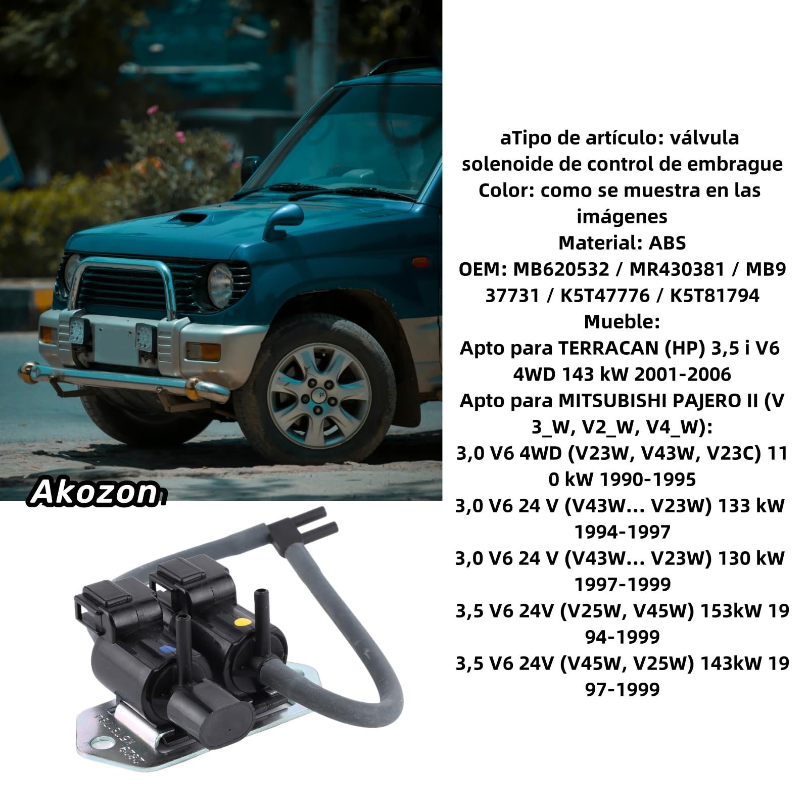 Akozon Elettrovalvola Frizione MR430381 MB937731 Sostituzione per Pajero L200 L300