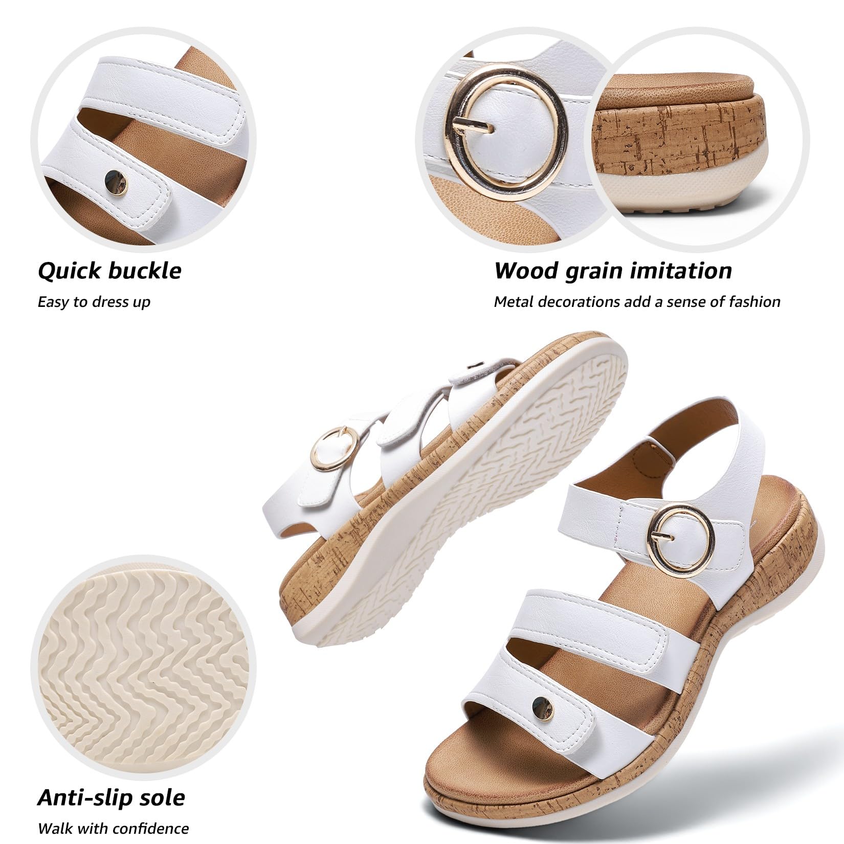 Littleplum Sandales Femme Été Confortables 3 Fermetures Auto-Agrippantes Réglables Support de Voûte Plantaire Sandale