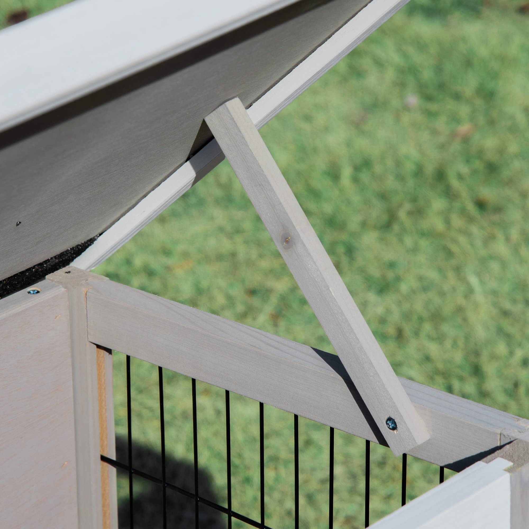 PawHut Conejera de Madera Exterior Jaula Elevada para Conejos Cobayas Animales Pequeños con Techo Asfáltico Abatible Comedero Bandejas Extraíbles y 2 Puertas 91x46x71 cm Gris
