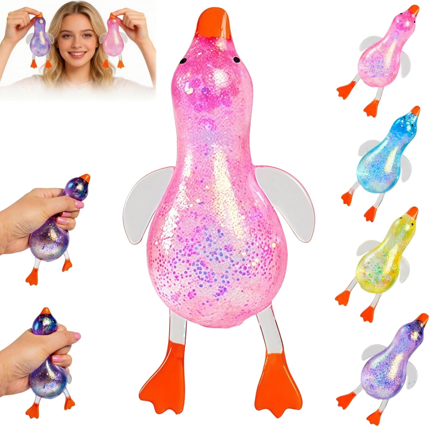 Cute Duck Squishy Stress Ball - Ultra Squishy Slow Rising Sensory Fidget Toy, Soft Moldable Gel Ball for Anxiety Relief, Calming Tool for Focus & Concentration, Fun Gift for Kids Adults (Pink)