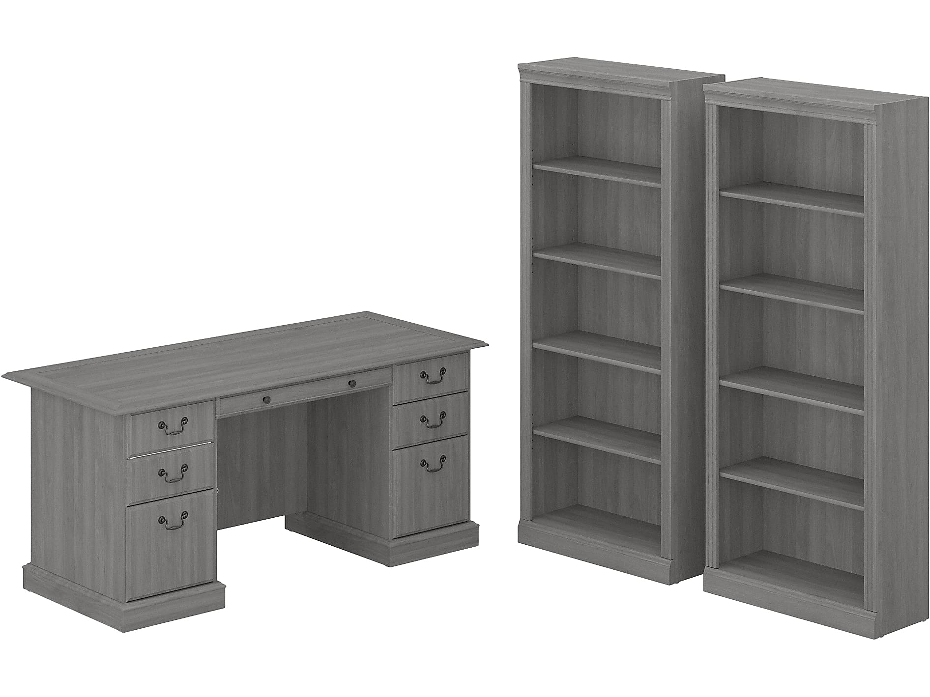Bush Furniture Saratoga Executive Desk and Bookcase Set in Modern Gray