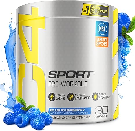 Cellucor C4 Sport Pre Workout Powder Blue Raspberry - Pre Workout Energy with 3g + 135mg Caffeine and Beta-Alanine Performance Blend - NSF Certified for Sport | 30 Servings