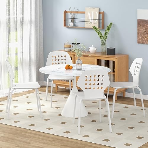 Miniatura 9 de GOFLAME Juego de 4 sillas de comedor, sillas de cocina sin brazos con respaldo hueco y patas de metal, sillas de cena modernas, sillas laterales