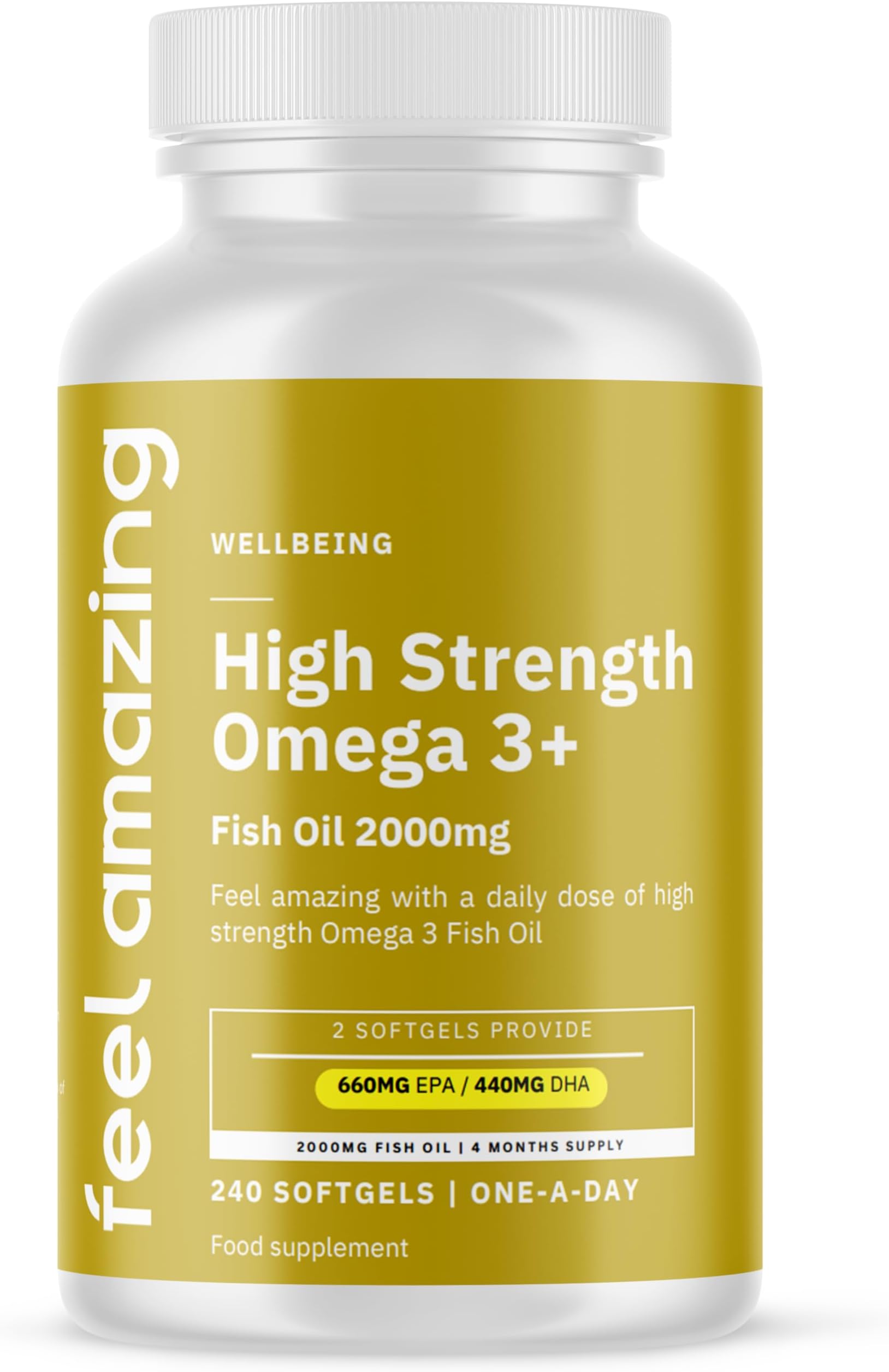 Omega 3 Fish Oil 2000mg – 240 Capsules – 660mg EPA & 440mg DHA per Daily Serving – Supports Normal Heart Functional - 4 Month Supply