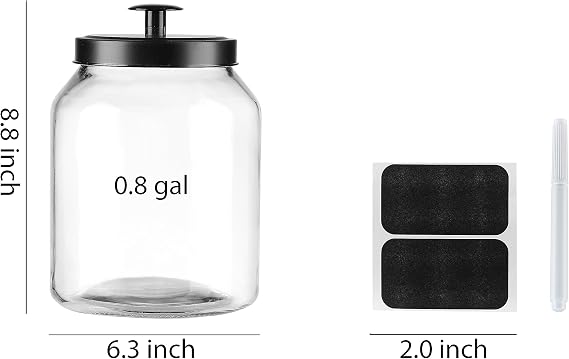 Hyperspace Glass Cookie Jar Food Container with Airtight Black Metal Lid, Large, 2PCS