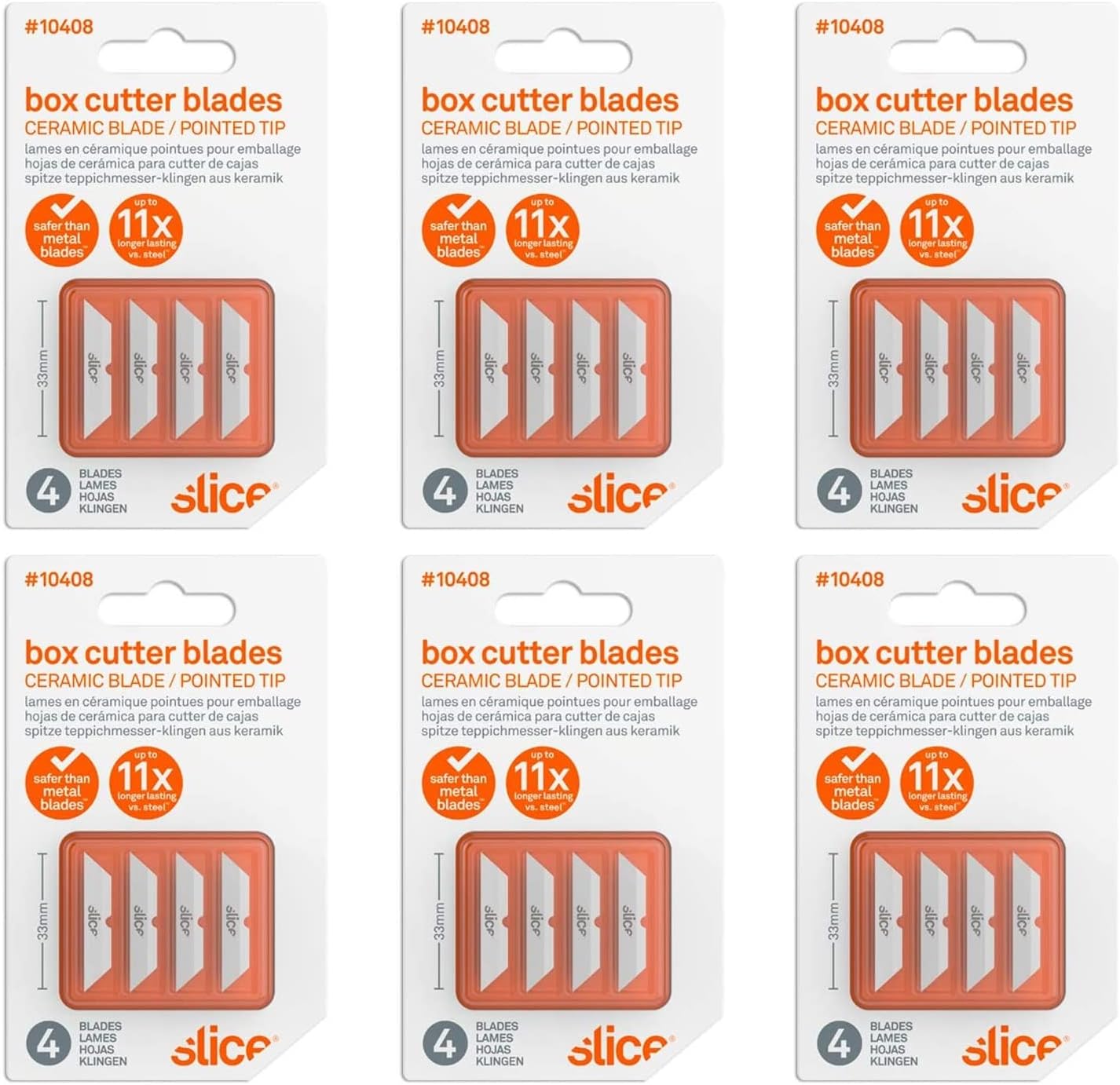 Slice 10408-CS Replacement Ceramic Blades with Pointed Tip for Slice Cutters, Stays Sharp up to 11x Longer Than Metal Blades (24 Pack)