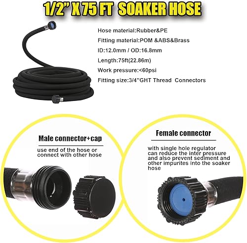 Miniatura 2 de Cuckoo Manguera de remojo de 75 pies con manguera de remojo de 12 pulgada de diámetro con manguera de goma resistente para riego. Ahorra un 70% de
