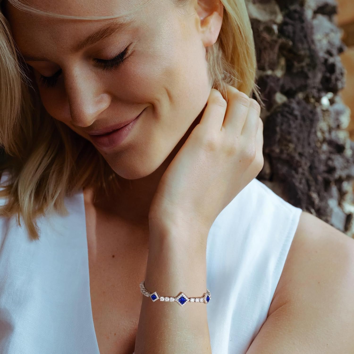 FANCIME Birthstone Bracelets 4mm Sterling Silver Tennis Bracelets Square Gemstone Birthday Mother's Day Jewelry Gifts for Women 7.2"