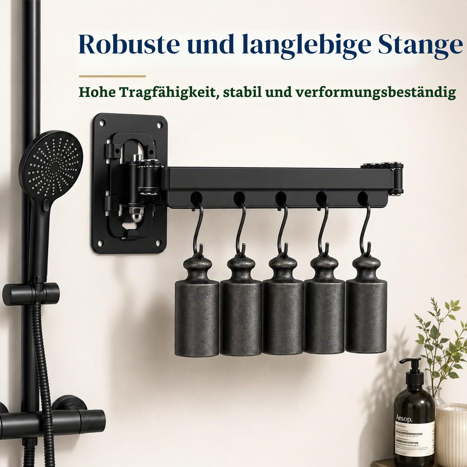 Duschvorhang ohne Bohren, Faltbare Duschvorhangstange, Eckvorhangstange mit Saugnapf, L-Form U-Form, 120 cm, viergeteiltes Klappdesign, für Eckdusche, Badewanne, Wohnmobil