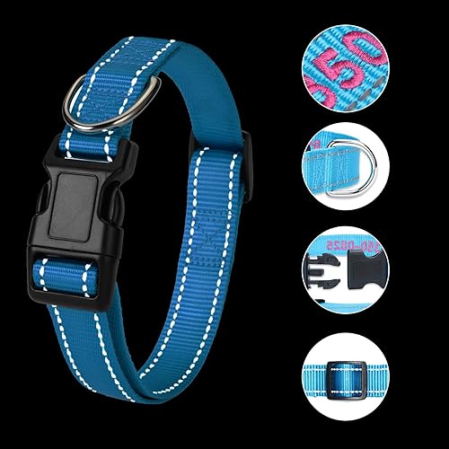 Miniatura 2 de Collar de perro personalizado, nombre de mascota bordado personalizado y número de teléfono, 4 tamaños ajustables, XS, pequeño, mediano, grande,