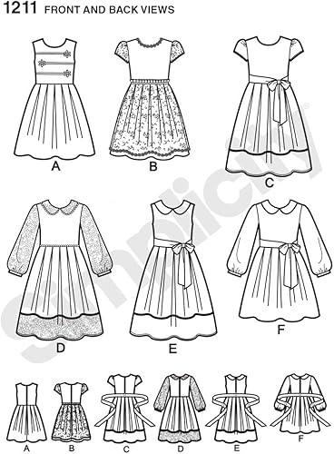 Miniatura 6 de Simplicity 1211 Patrones de costura para vestidos de niña, tallas KS (7-14)