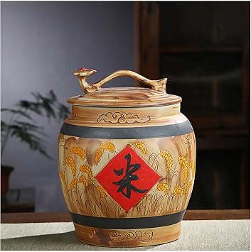 Ceramic Rice Storage Container Food Dispenser Rice Bucket Cereals Grains Sealed Jar with Lid for Flour Baking Goods Grains Snacks Candy Coffee Beans28.5x35cm/11.2x13.8in