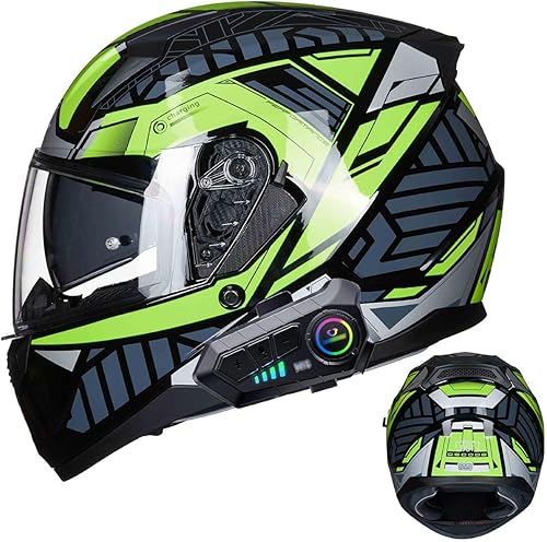 Casco Bluetooth de motocicleta de cara completa, llamada manos libres, casco delantero abatible integrado de carreras de calle, casco de motocross