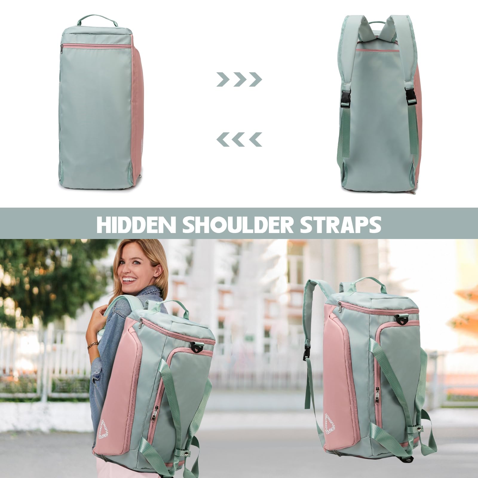 Suweir Sporttasche Damen 45L Reisetasche mit Schuhfach Nassfach Wasserdicht Weekender Travel Gym Duffle Bag mit Rucksack Schwimmtasche Trainingstasche Badetasche für Fitness, Sport, Reisen