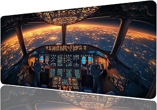 Airplane Mouse Pad Cockpit Night Mechanical Large Desk Pad with Stitched Edges,Non-Slip Waterproof Rubber Base Mous Mat Office Computer Keyboard Laptop Home 31.5"x11.8"