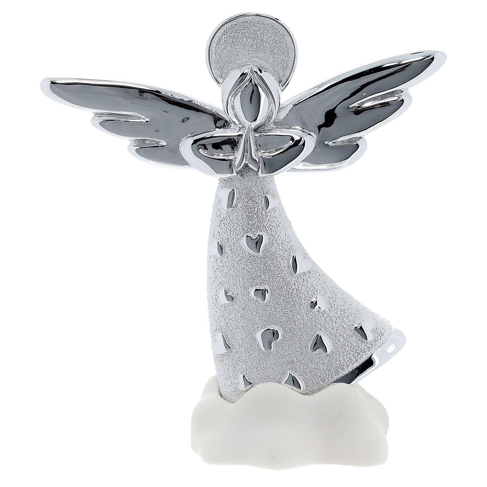 Holyart Angeles y Accesorios: Ángel 14 cm Corazones y Nube Blanca Resina Plateada