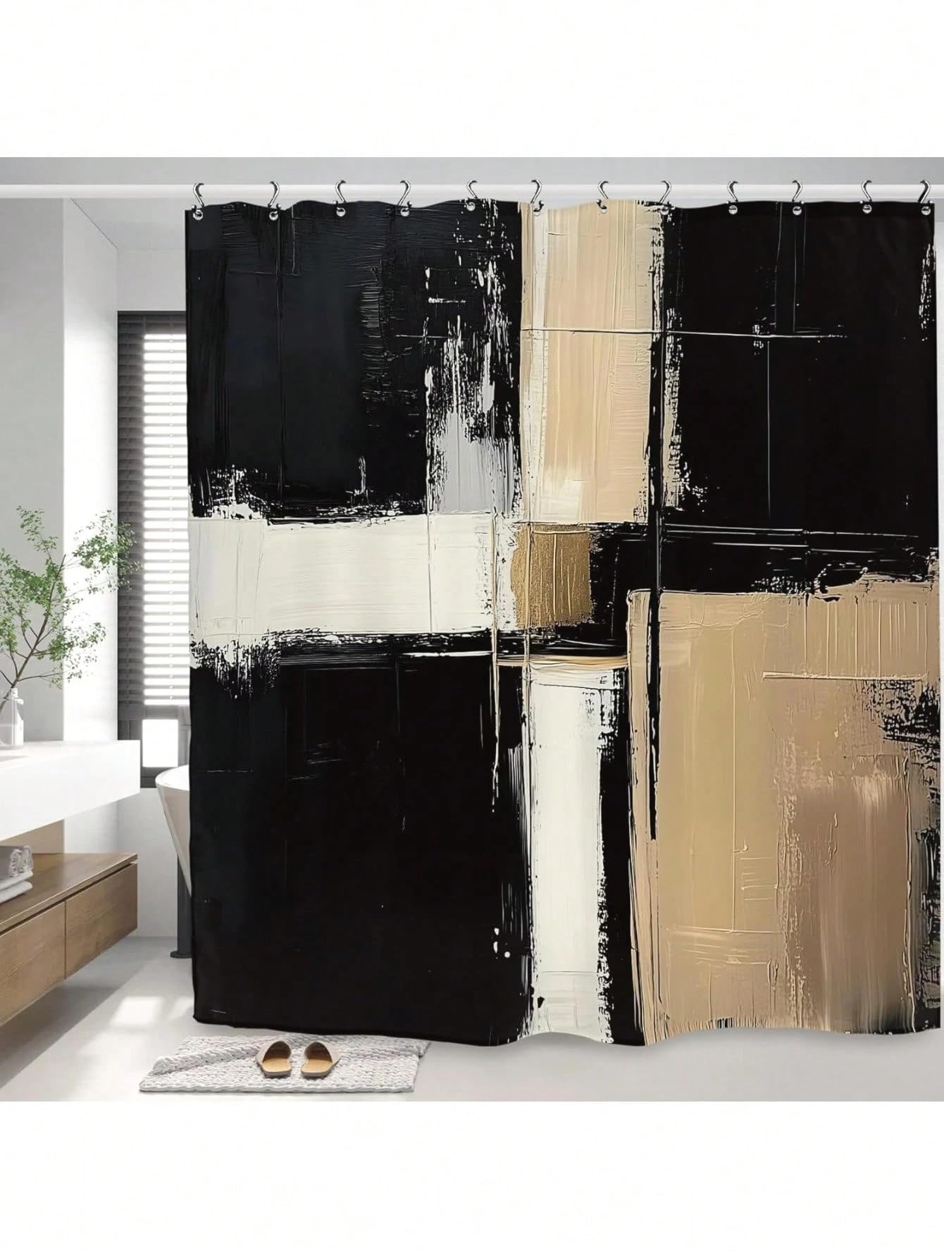 awitufhgp Black Matisse Flower Shower Curtain, Vintage Abstract Floral Leaves Aesthetic Retro Art 70s Modern Bathroom Decor With Hooks(220x180cm/87x71in(WxH)