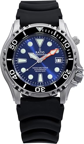 RATIO FreeDiver Helium Safe - Reloj de buceo automático de acero inoxidable 3,280.8 ft resistente al agua para hombre