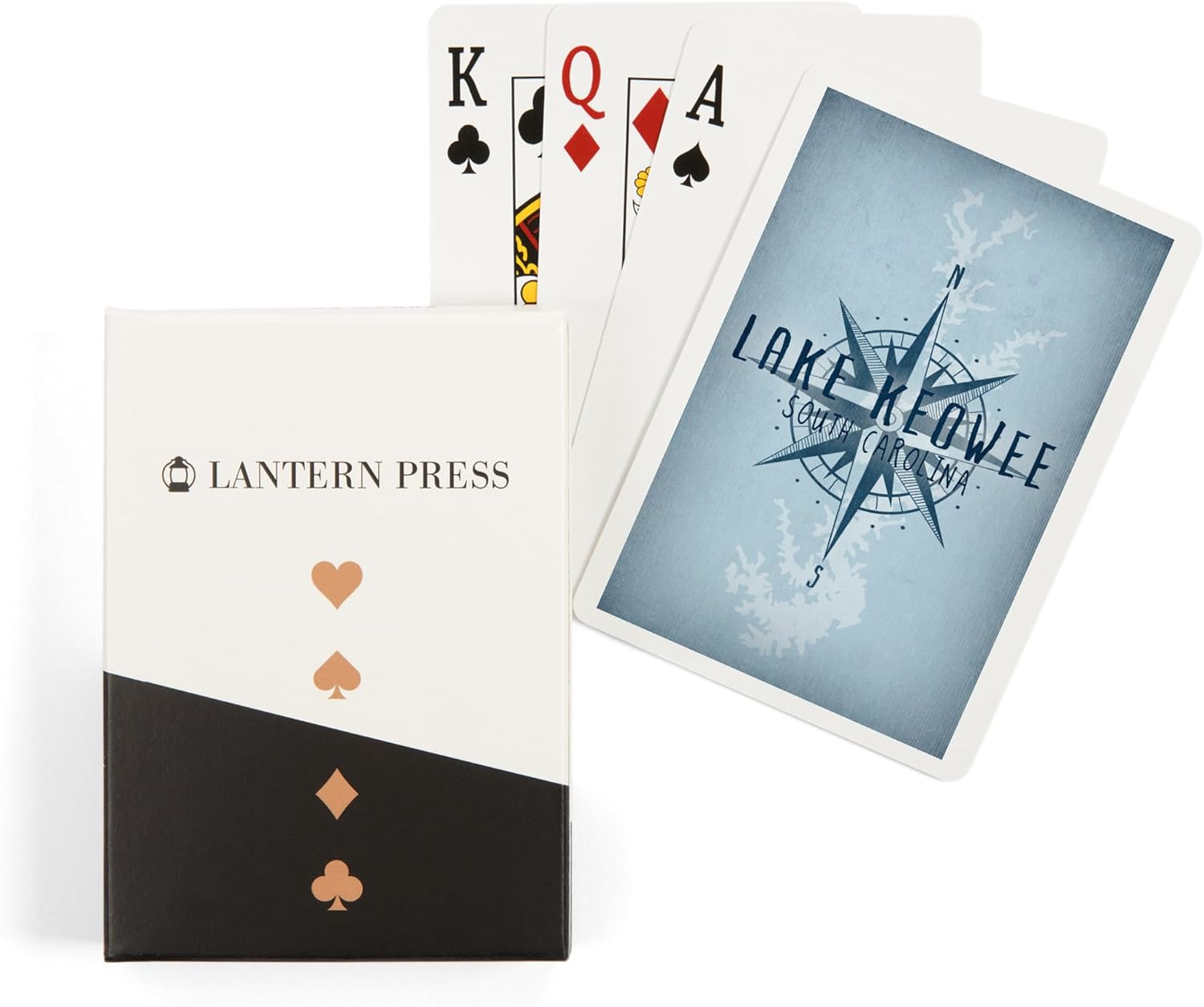 Lantern Press Lake Keowee, South Carolina, Lake Essentials, Lake and Compass, 52 Playing Cards for Adults, Poker Size Card Deck