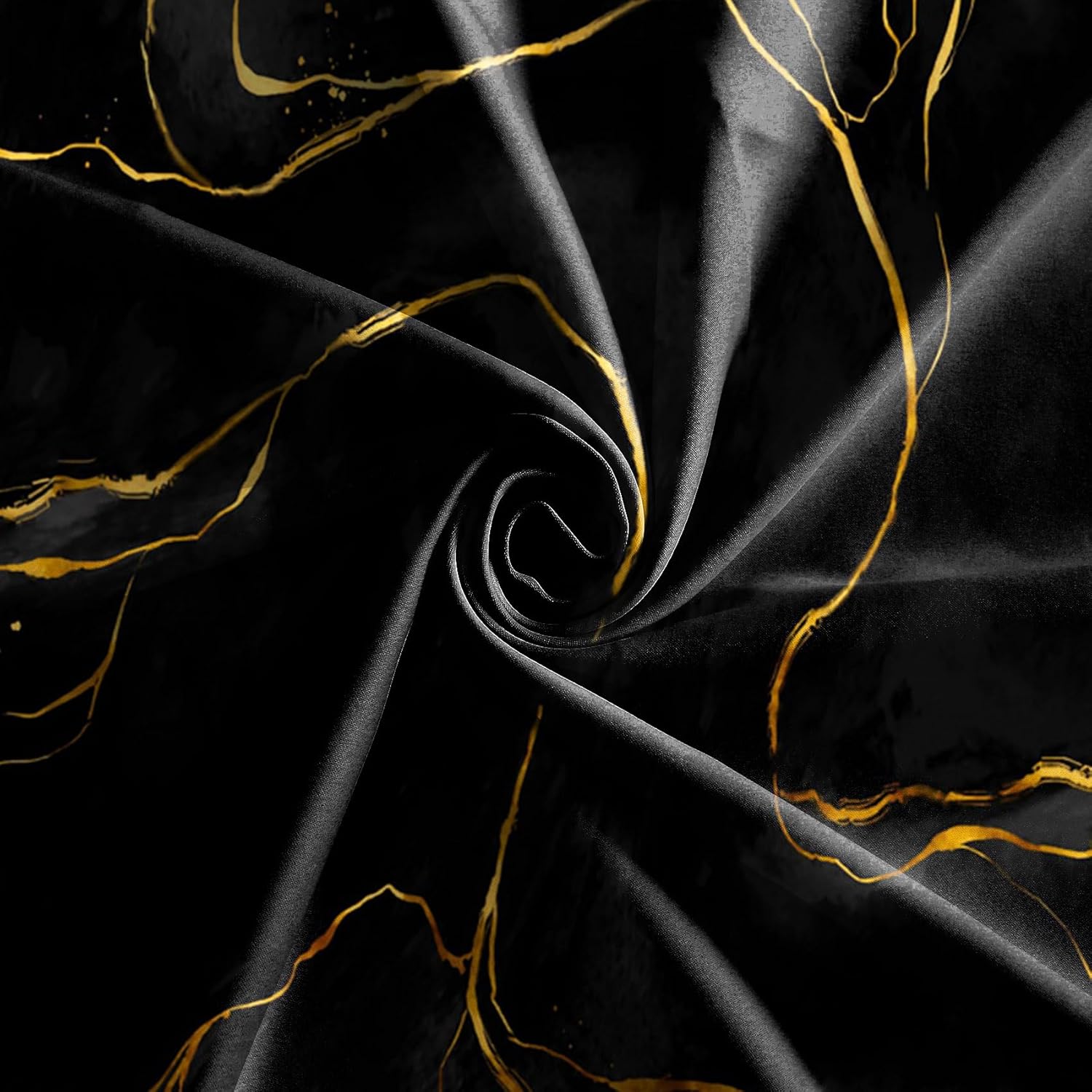 Baocicco Black Texture Marble Window Curtains for Bedroom and Living Room - Art Fluid Black Golden Design - Luxury Modern Fashion Blackout Drapes 2 Panels 21Wx45H Inches