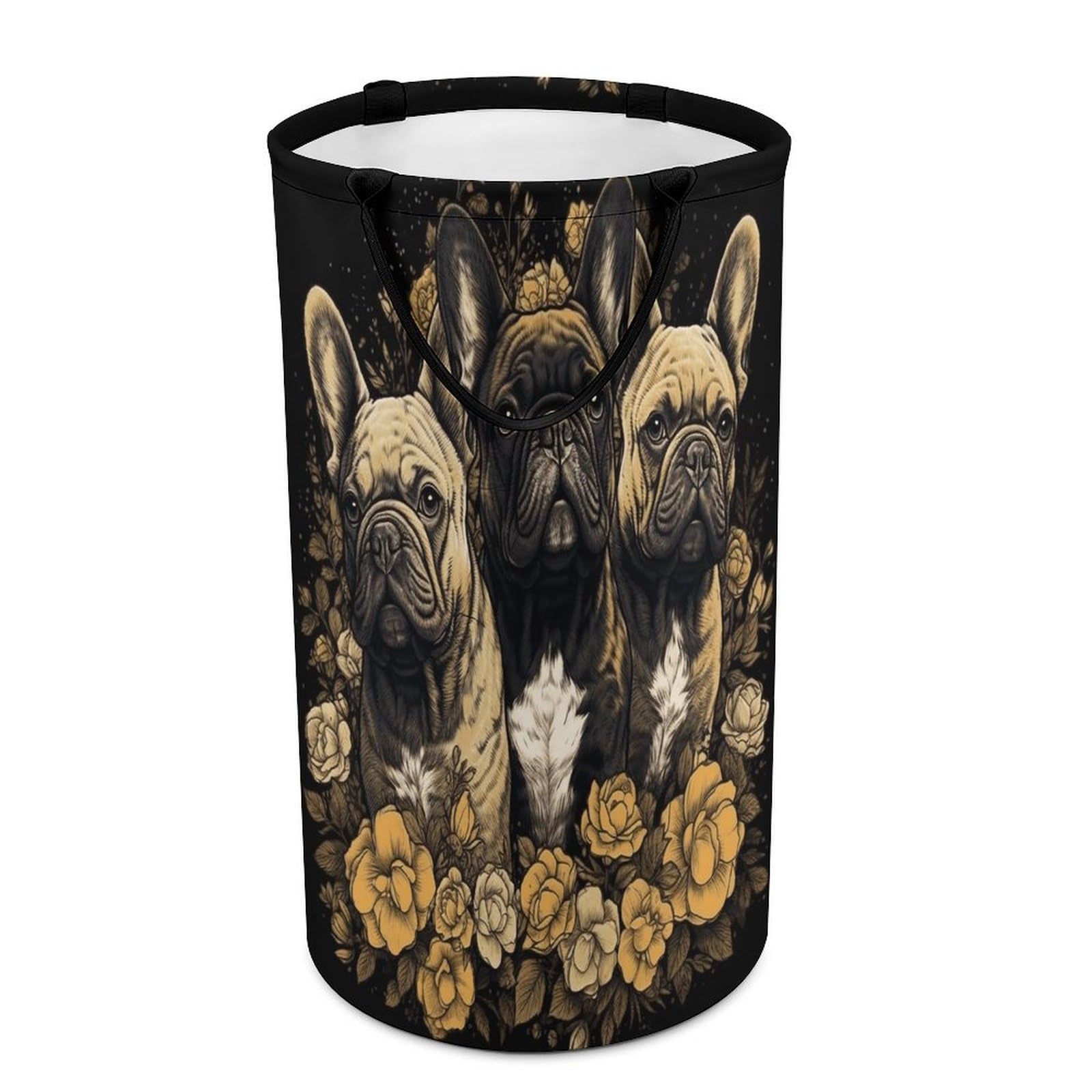 Three French Bulldogs Laundry Basket with Handles Large Collapsible Laundry Bag Freestanding Waterproof Clothes Hamper Decor Storage of Dirty Clothe for Family Bathroom 86L
