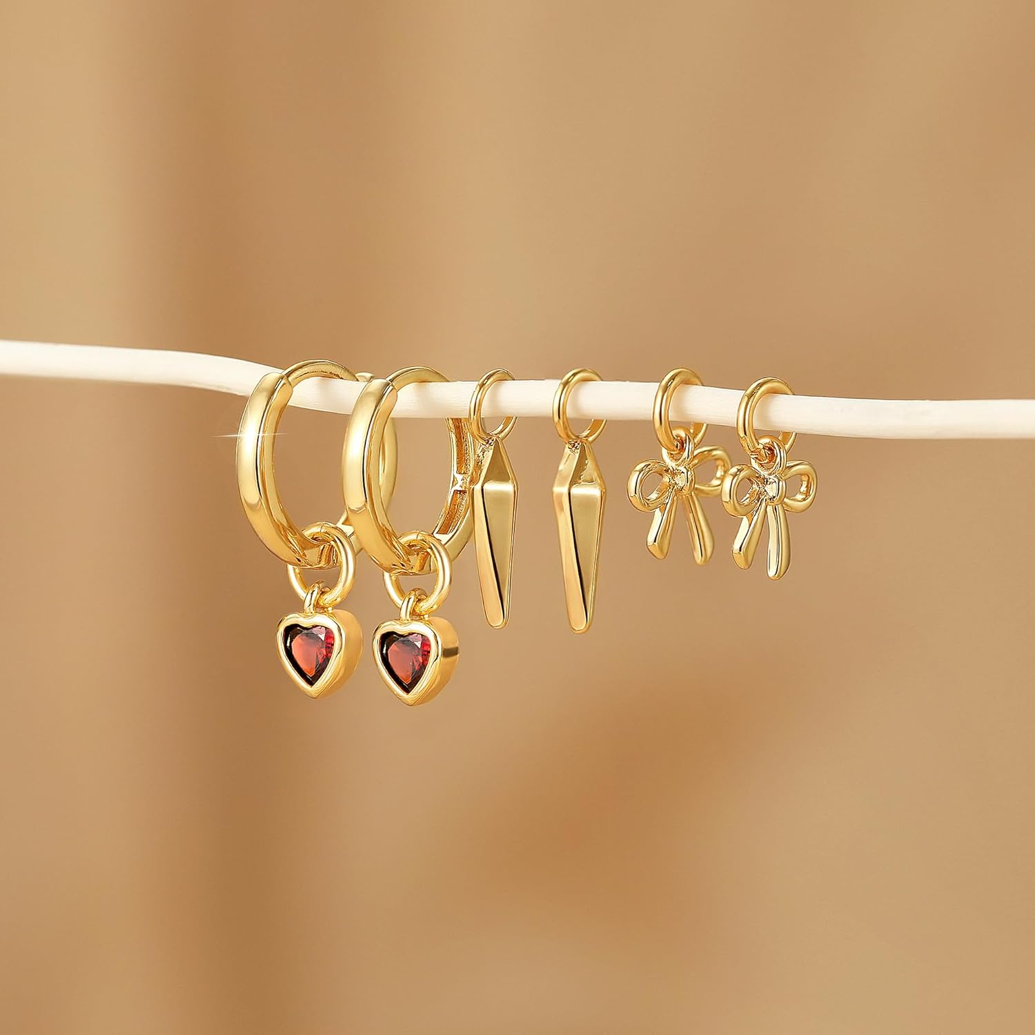 Freekiss Gold Hoop Earrings and Charm Set for Women Trendy: 14K Gold Plated Small Huggie Hoop Earrings Interchangeable Dangle Charm Set Hypoallergenic Cute Earrings Jewelry Pearl Bow Cherry Charms - Image 6