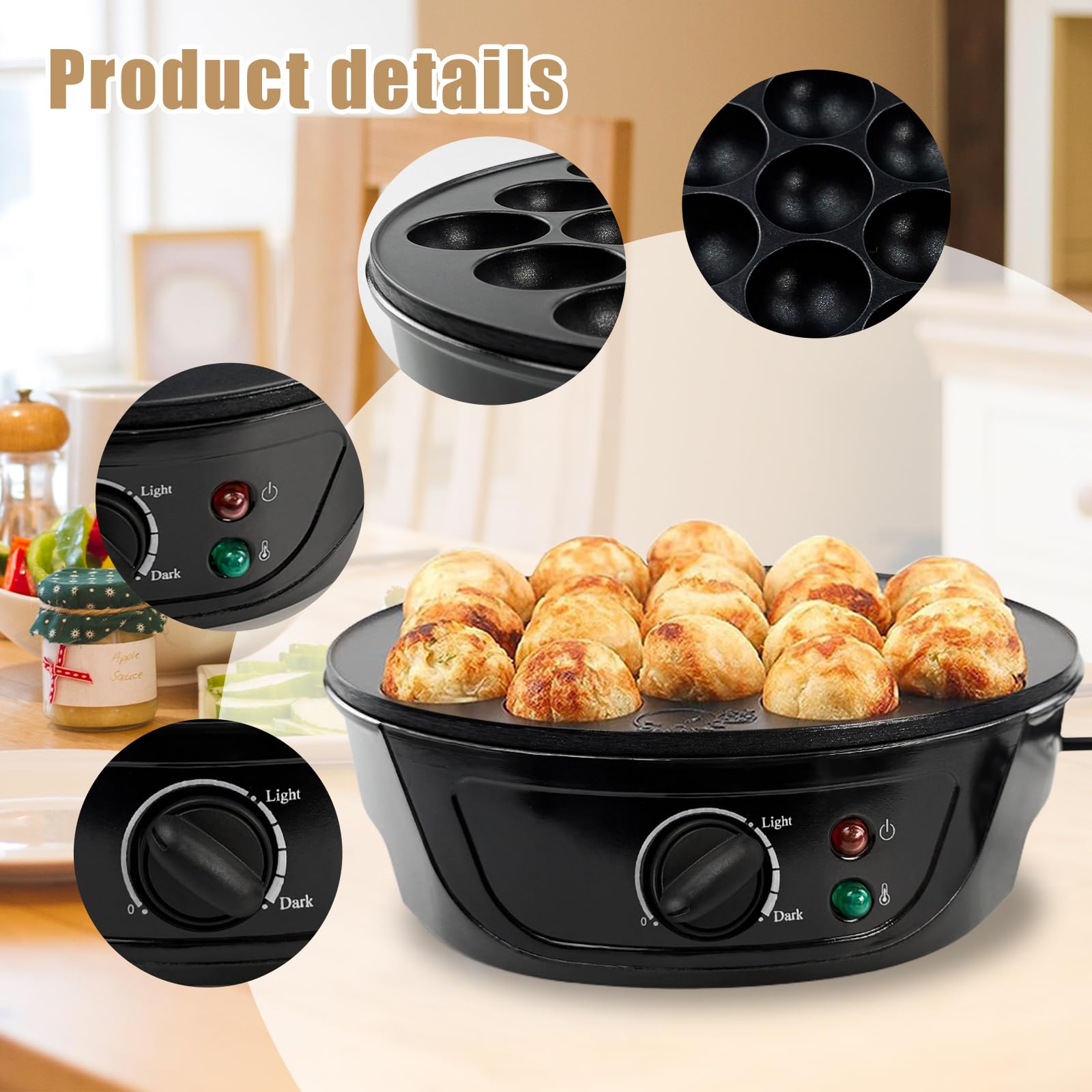 Takoyaki Maker 750W 18 fori Antiaderente 220-240V Macchina per Palline di Polpo Giapponesi