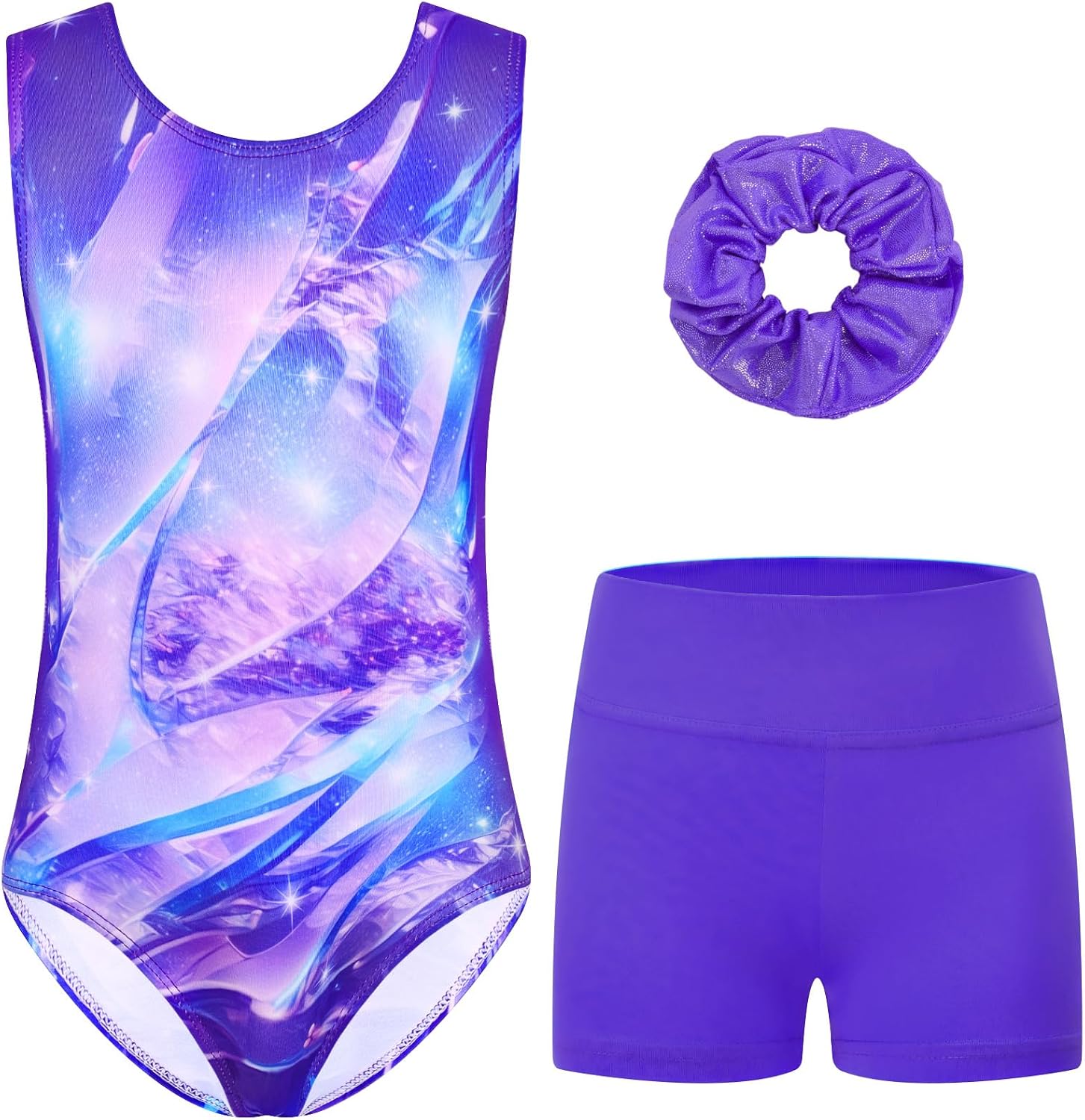 Girls Gymnastics Leotards Multicolor Sleeveless Dance Bodysuits with Shorts Workout Activewear for Kids