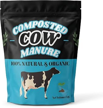 Organic Cow Manure Compost, Natural Fertilizer for Garden Beds, Raised Planters, Potted Plants, Lawn Care, Vegetable Gardens, Herbs, Flowers and Seedlings 2 Quart