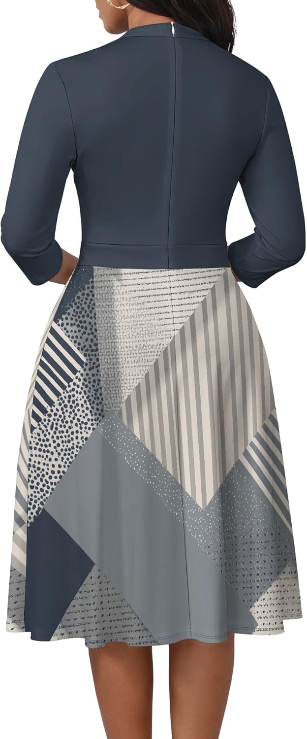 PinkPatty Women's Semi Formal Midi Dresses 3/4 Sleeve Knee Length Modest Dresses for Church Work XL - Image 2