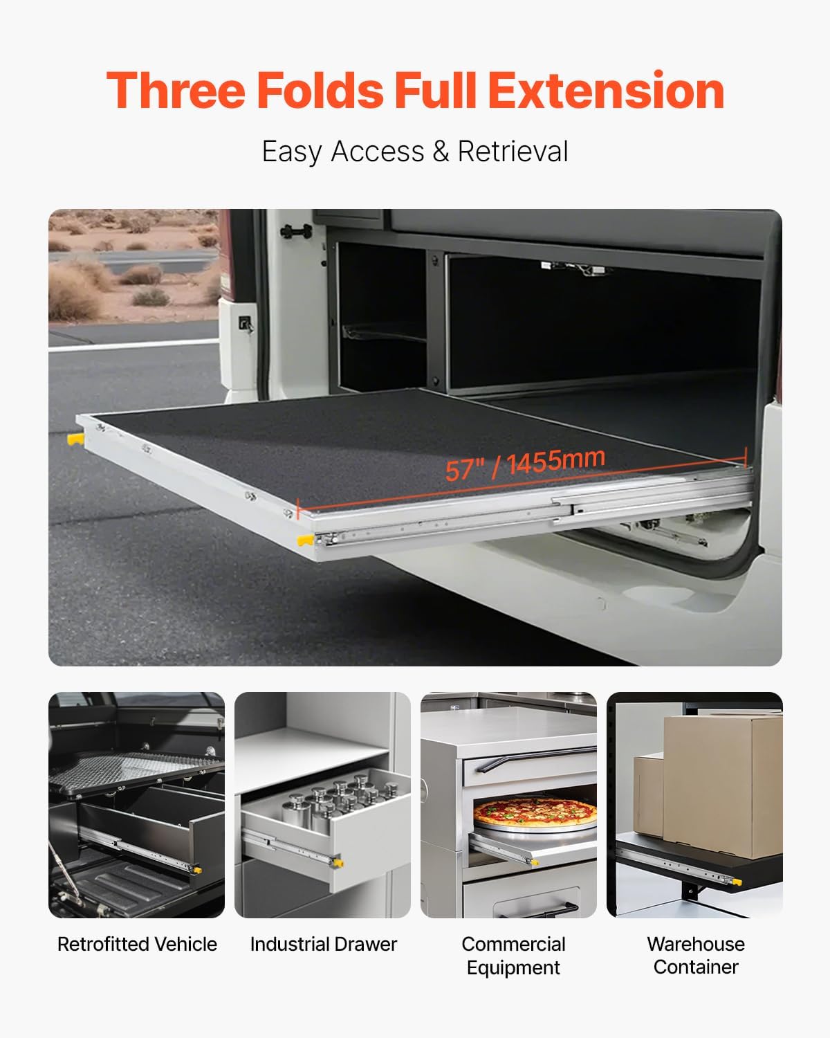 VEVOR 1 Pair Full Extension Drawer Slides 18 20 22 28 30 32 36 38 40 44 48 52 56 60 in, 500 lbs Load Capacity Locking Drawer Slides, Ball Bearing with Lock Side Mount Drawer Slide Rail