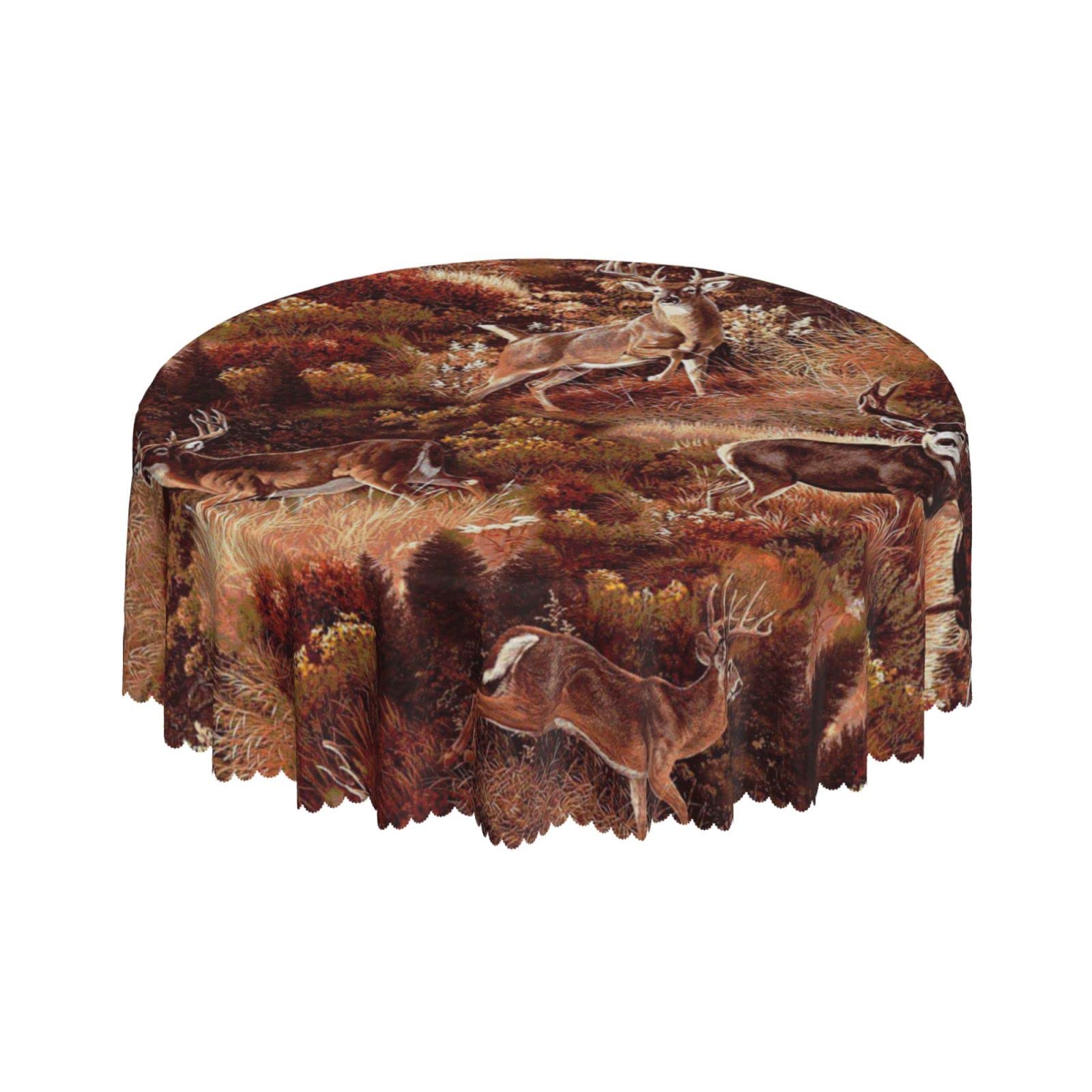 Lsjuee Brown Deer Wildlife Round Tablecloth 60 Inch Printed Washable Tablecloth for Dining Party Holiday Fall Home Decorative