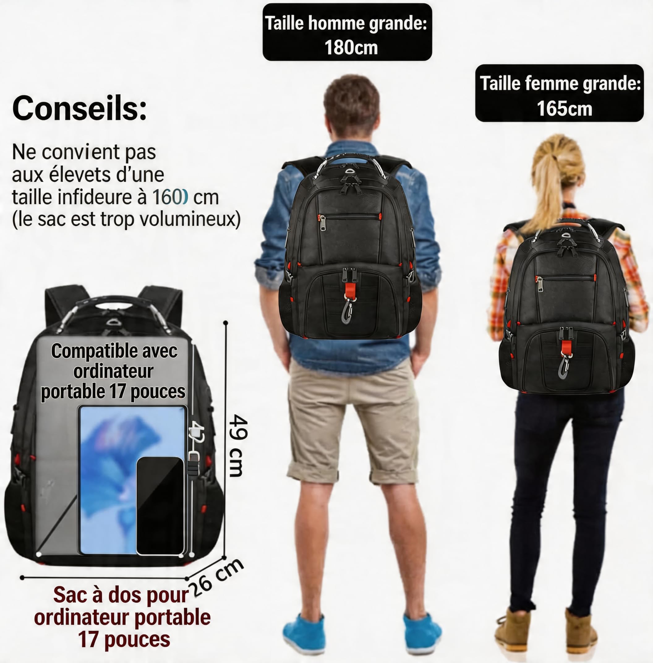 MATEIN Sac a Dos Ordinateur 17 Pouces, Sac a Dos Voyage Grande Capacité | Antivol Imperméable Sac a Dos, Sac à Dos pour Collège Voyage Affaire Scolaire Homme Femme, Rouge