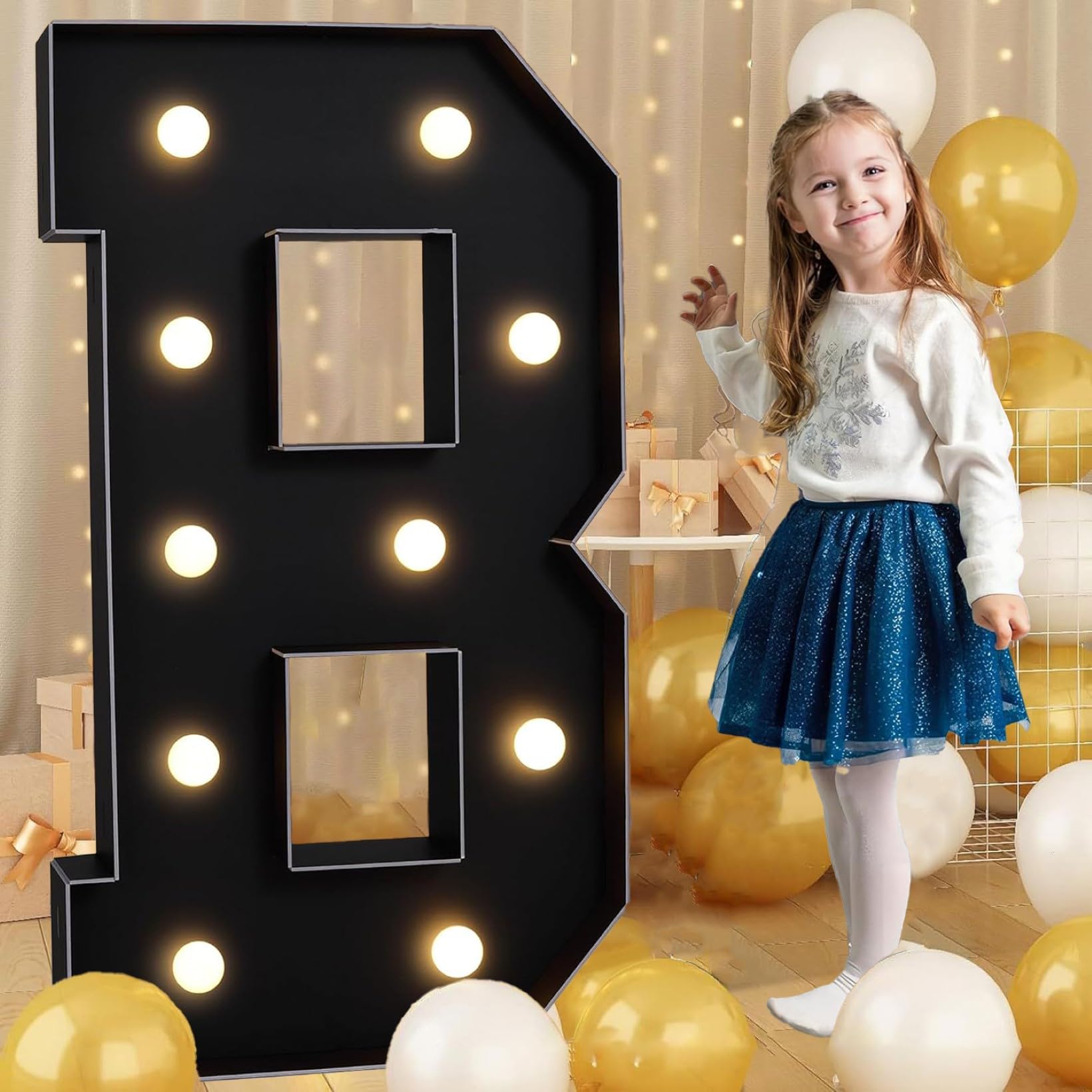 Black Marquee Light Up Letter B, Letter LED Light Sign Pre-cut Foam Glowing Mosaic Light Decor for Birthday Proposal Anniversary Wedding, 70CM/2.3FT