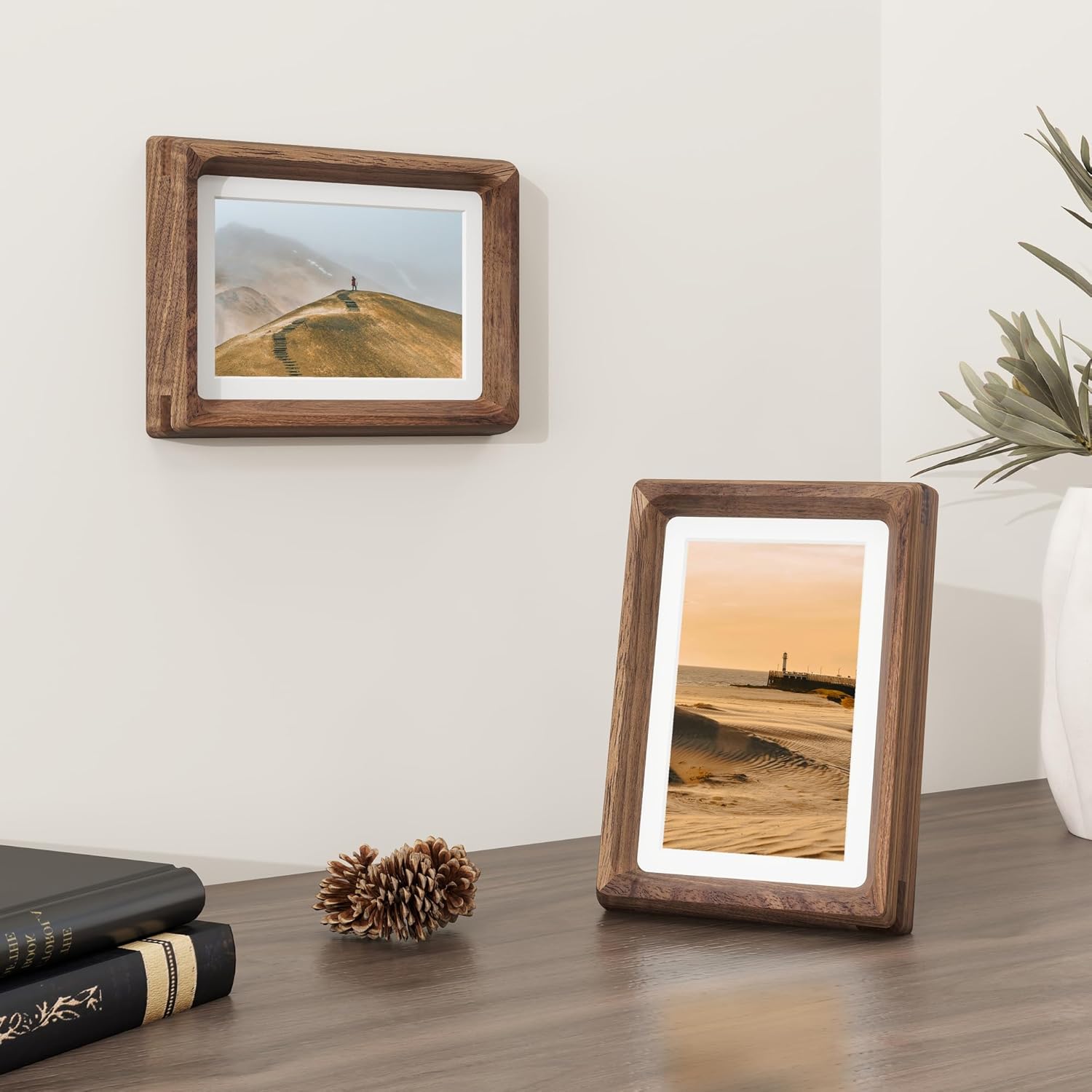Dreamland 4x6 Picture Frame, USA-Sourced Walnut Wood Photo Frames with HD Tempered Glass, 4 x 6 Wooden Frame Matted to 3.5 x 5, 4x6 Frames Handcrafted Rounded Corner for Tabletop or Wall Display