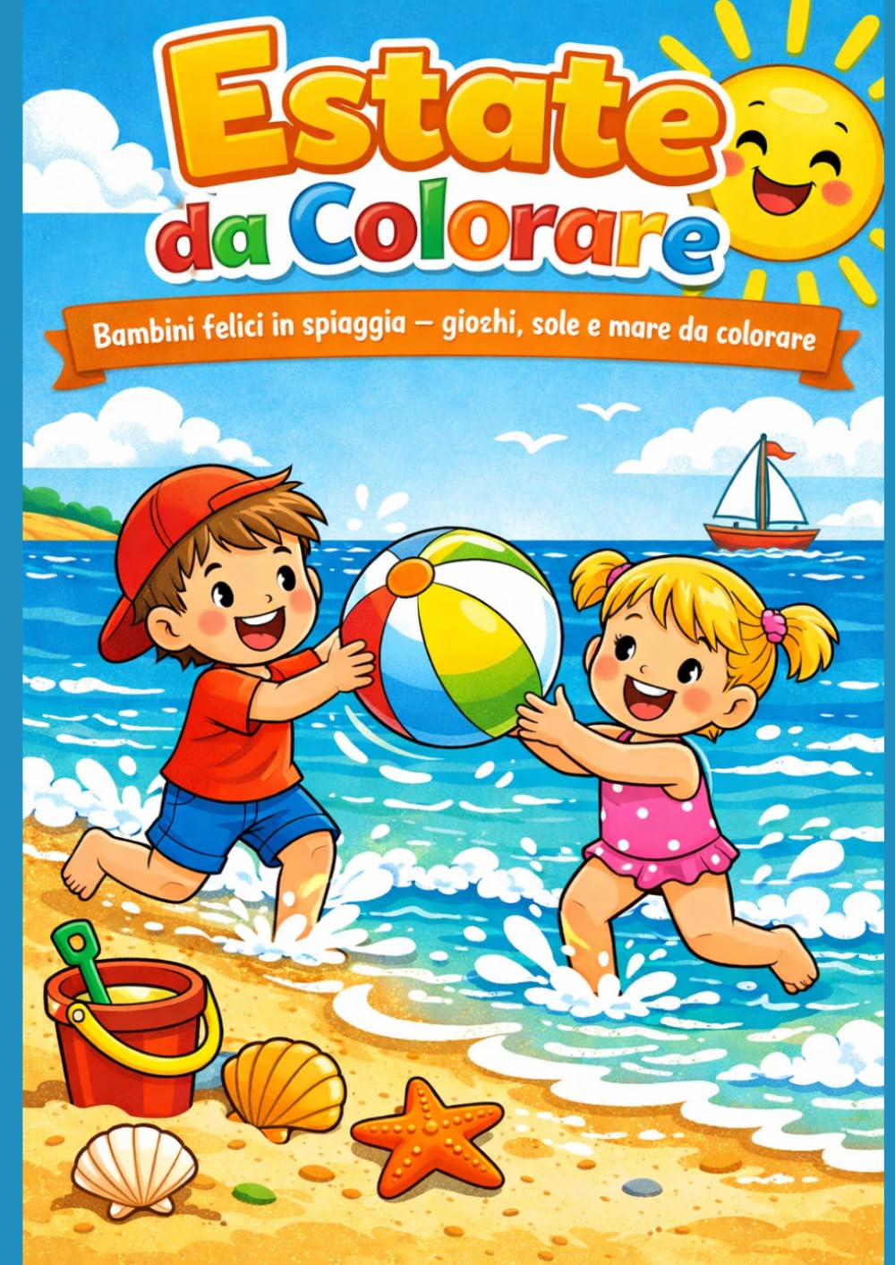 Estate da Colorare: Bambini felici in spiaggia – giochi, sole e mare da colorare