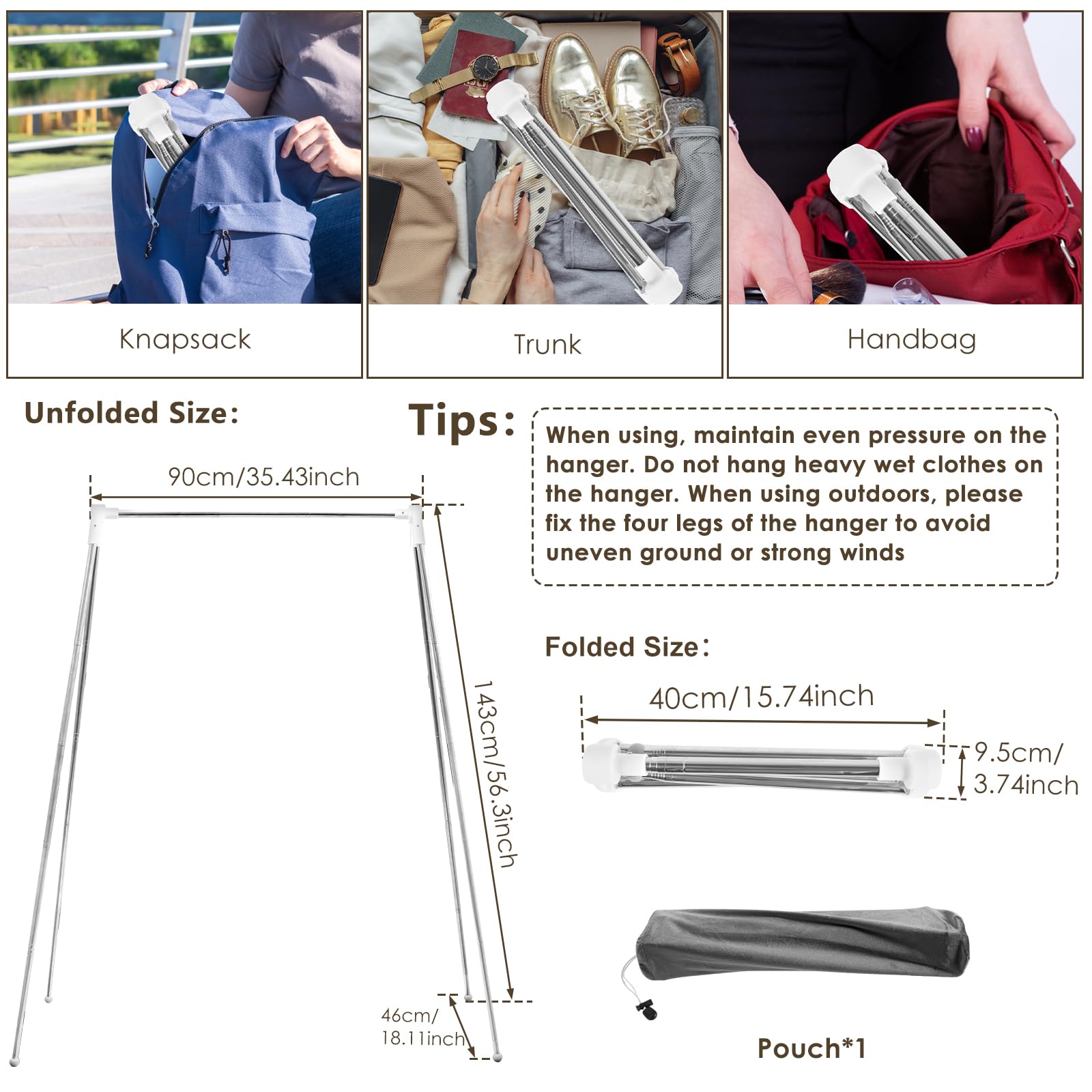 Tendedero portátil de Acero Inoxidable para Viajes: Plegable y retráctil, no Requiere instalación, Ligero y Duradero, con Bolsa de Almacenamiento para facilitar el Transporte.