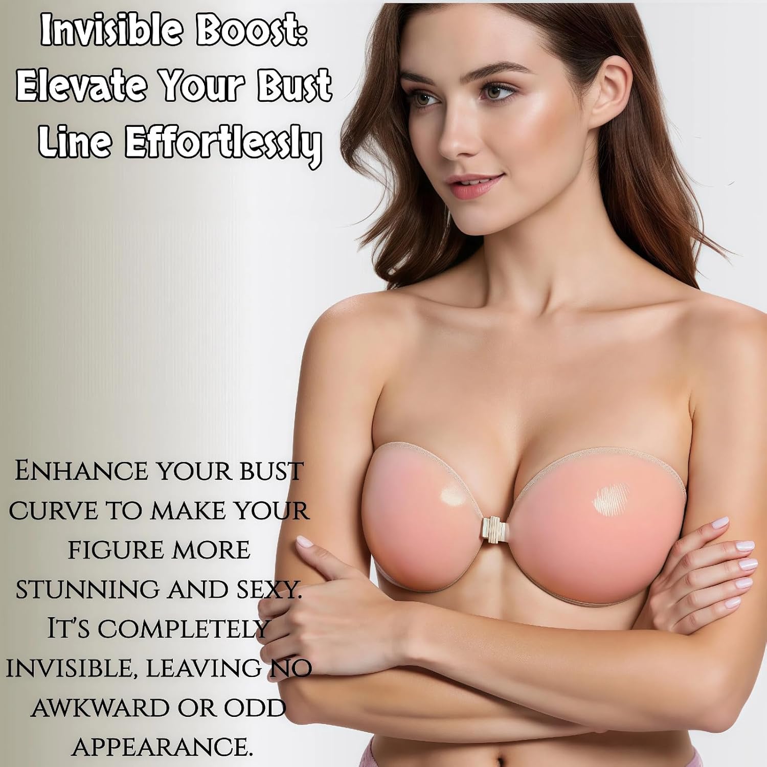 Adhesive Bra Strapless Sticky, Invisible Push up Reusable Silicone Bra for Backless Dresses, Wedding, Party