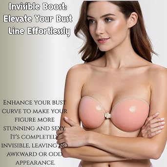 Adhesive Bra Strapless Sticky, Invisible Push up Reusable Silicone Bra for Backless Dresses, Wedding, Party