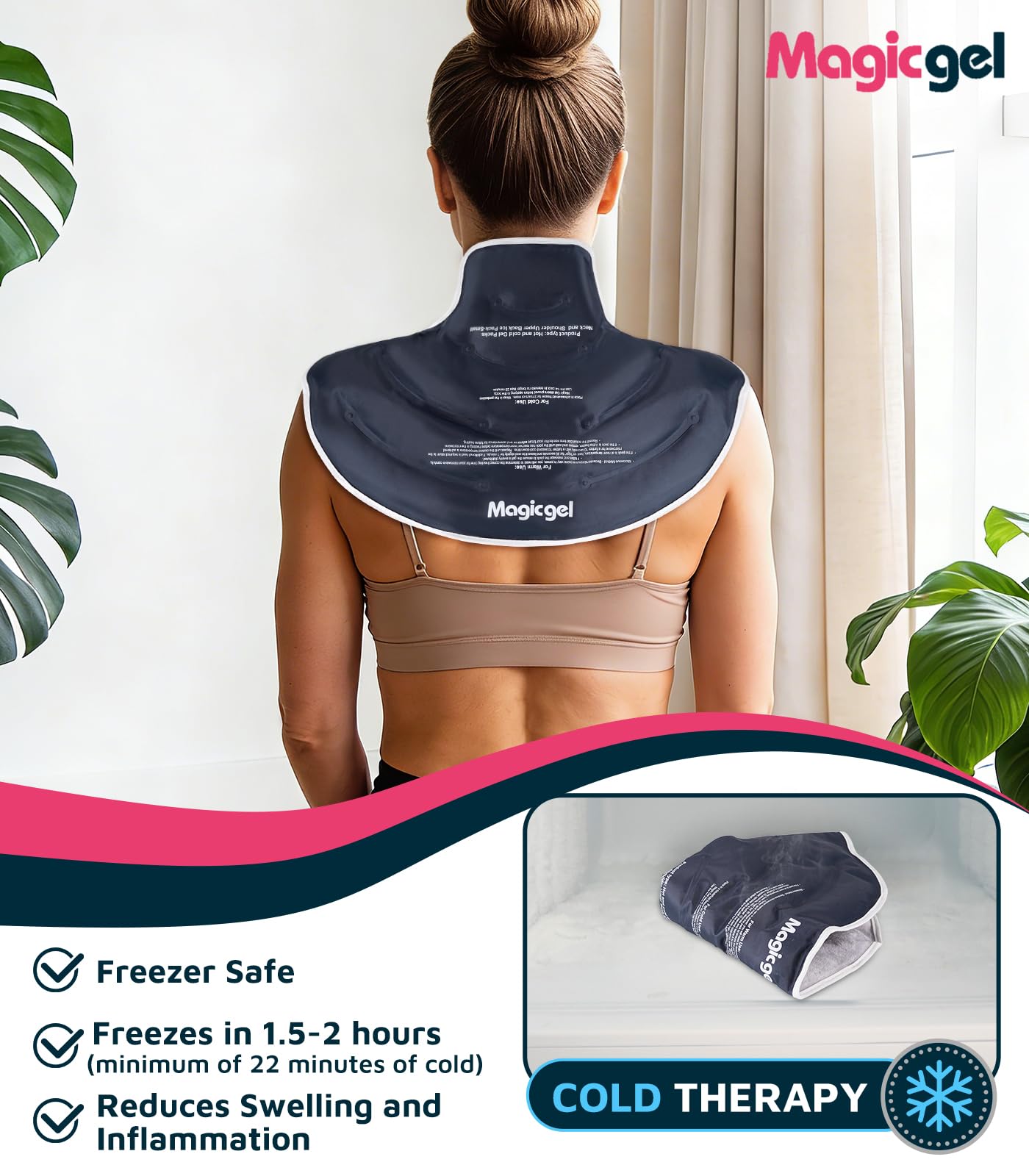 Magic Gel Impacco Freddo Collo e Spalle, Gel Riutilizzabile, Sollievo Dolore Cervicale, Fascia Flessibile per Recupero Infortuni e Terapia Muscolare - Piccolo