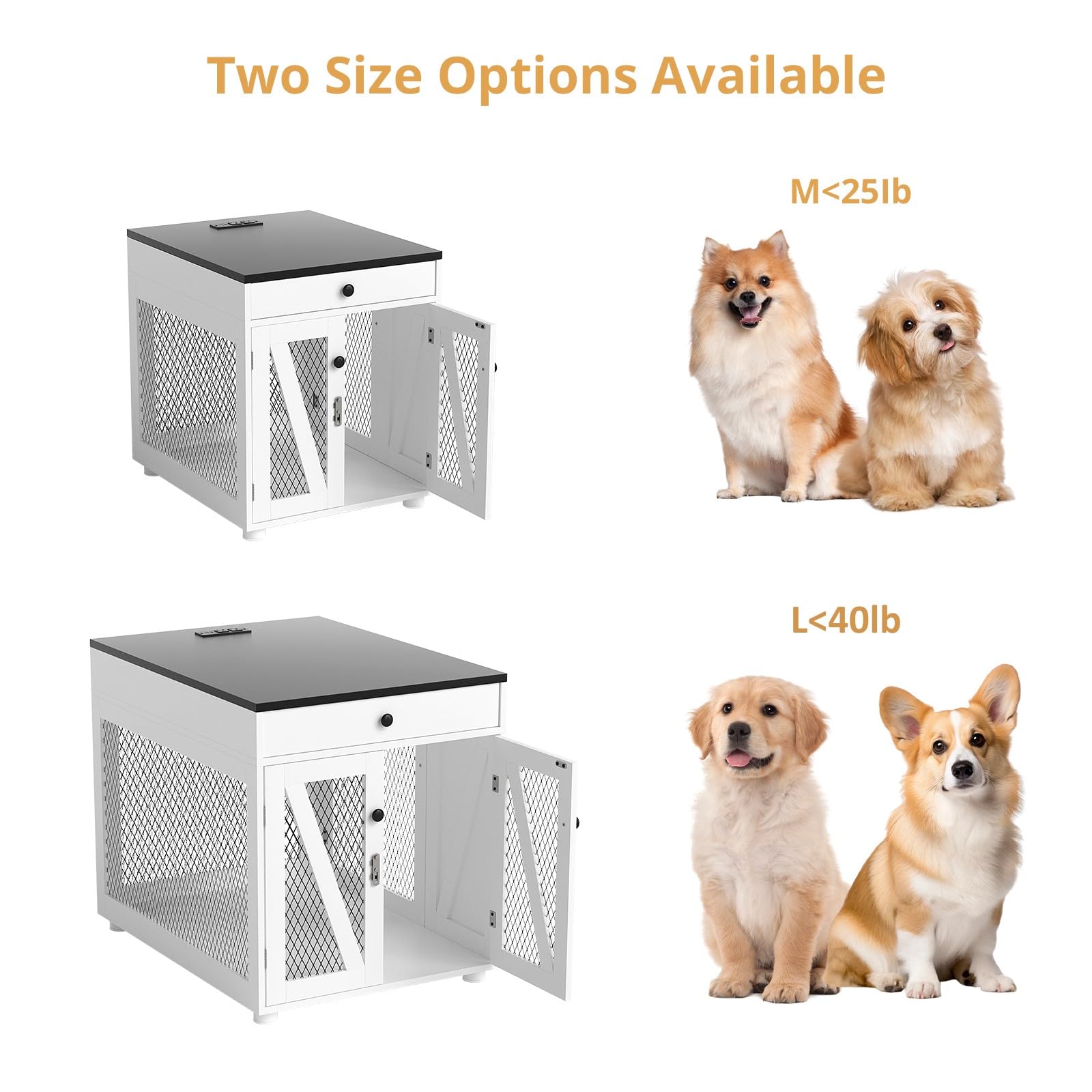 VOWNER Dog Crate Furniture, Wooden Dog Kennel End Table with USB Charging Station, Storage Drawer, Double Latched Door, Furniture-Style Crate Side Table for Small Dogs Under 25 lbs Indoor Use, White - image 8