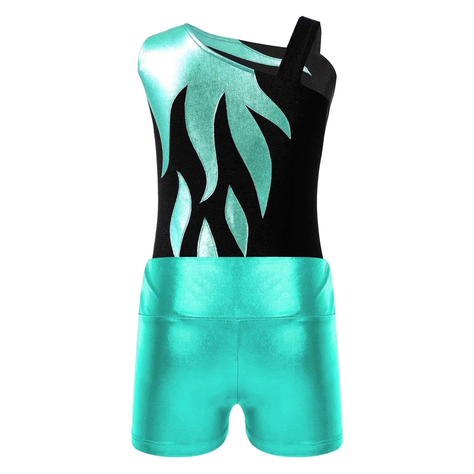 Mädchen Turnanzug Ballettanzug for Mädchen mit glänzenden Strasssteinen und metallischen Shorts mit hoher Taille, Gymnastik-Badeanzug, Tanz-Outfit(Red,6)