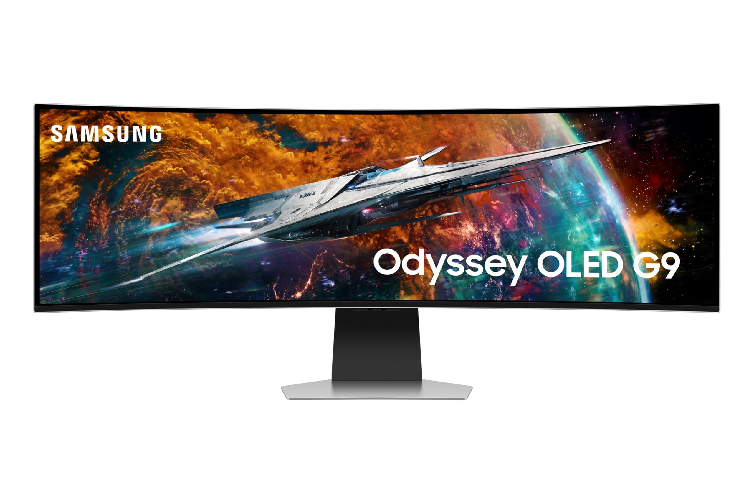 Samsung Monitor Gaming Odyssey OLED G9 (S49CG950), Curvo (1800R), 49'', 5120x1440 (DQHD), Smart Hub, 32:9, HDR10+, QD-OLED, 240Hz, 0,03ms (GtG), Compatibilità G-Sync, Micro HDMI, USB 3.0, DP, Casse
