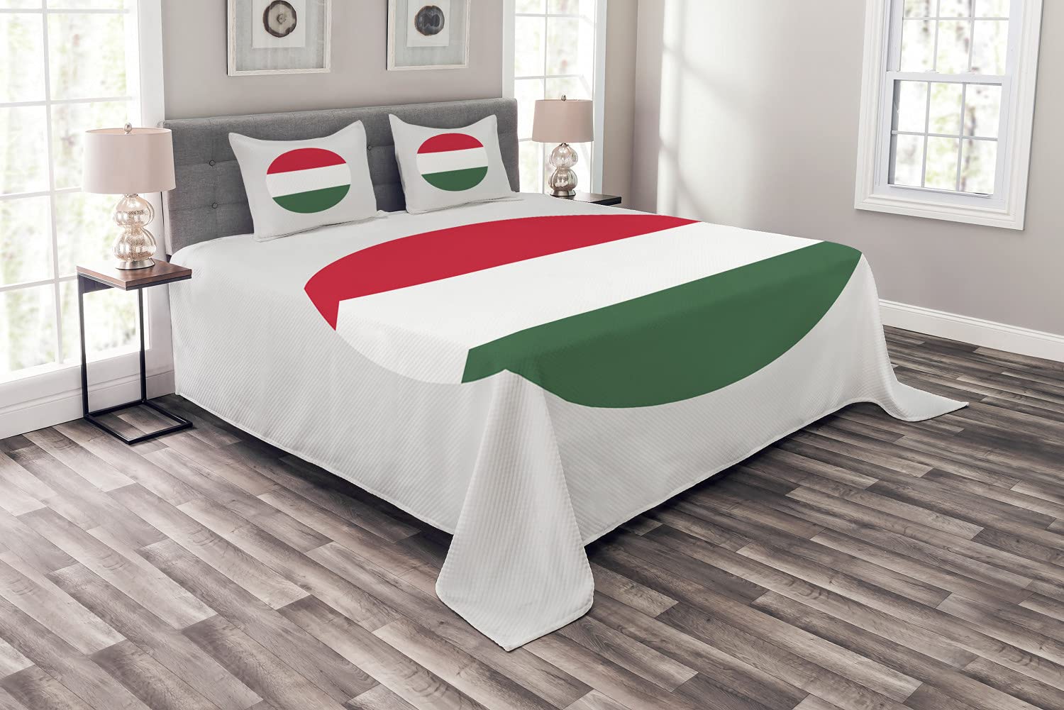 Ambesonne Hungary Bedspread, Hungarian Flag Symbolic National Emblem Eastern Europe Country Theme, D