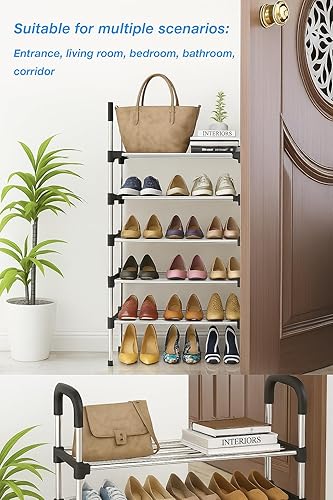 Miniatura 6 de Organizador de zapatos de 5 niveles, estante de metal apilable para zapatos, para entrada, armario o dormitorio, capacidad para 25-30 pares,