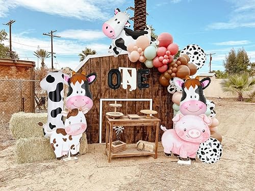 Miniatura 4 de Globo con estampado de vaca con número 1 letra  40 pulgadas Baby 1er Birthday Barnyard Cowgirl Western Theme Farm Animal Moo I'm One Year Old Party