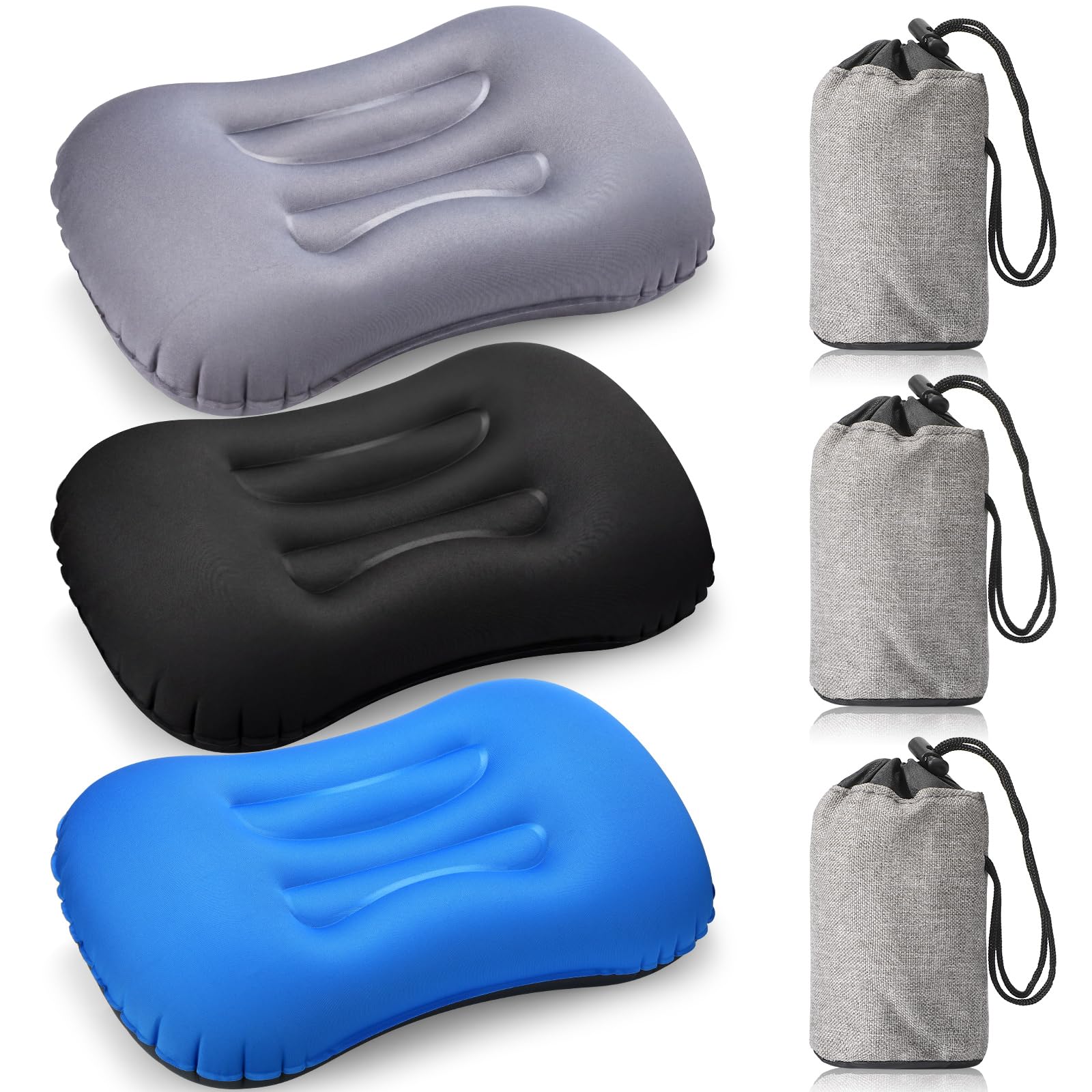 Photo 1 of Yulejo 3 Pcs Inflatable Camping Travel Pillow Ultralight Inflating Pillows Lightweight Portable Backpacking Pillow for Neck Lumbar Support Camp Hiking Sleeping(Dark Gray, Black, Dark Blue)
