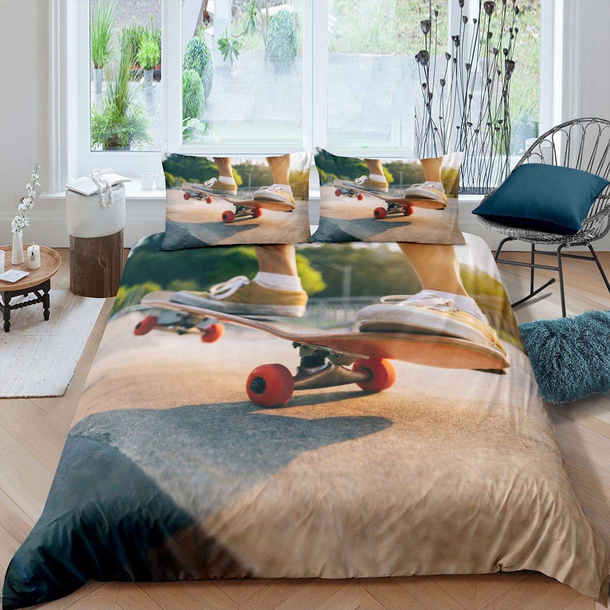 Homemissing Extreme Sports Comforter Cover Skateboard Bedding Set Skateboarding Duvet Cover for Kids Boys Girls Hipster Microfiber Bedding & Linen Single